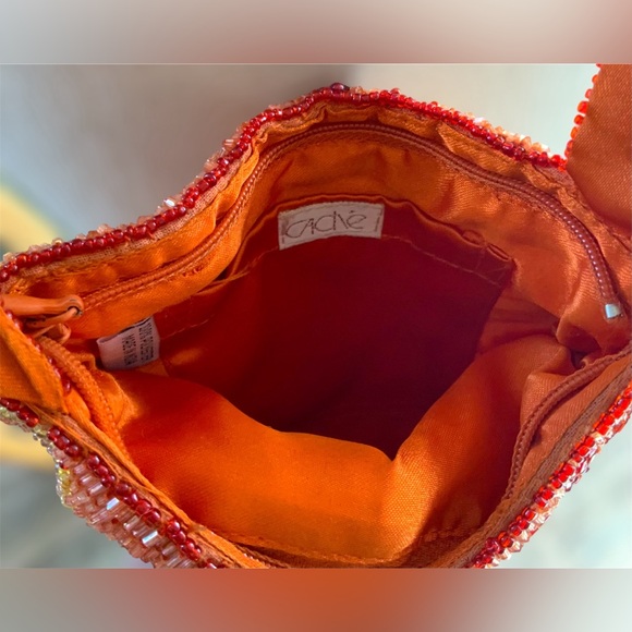 Cache' Multicolored Orange, Red, Gold, & White Beaded Shoulder Bag - Picture 6 of 13